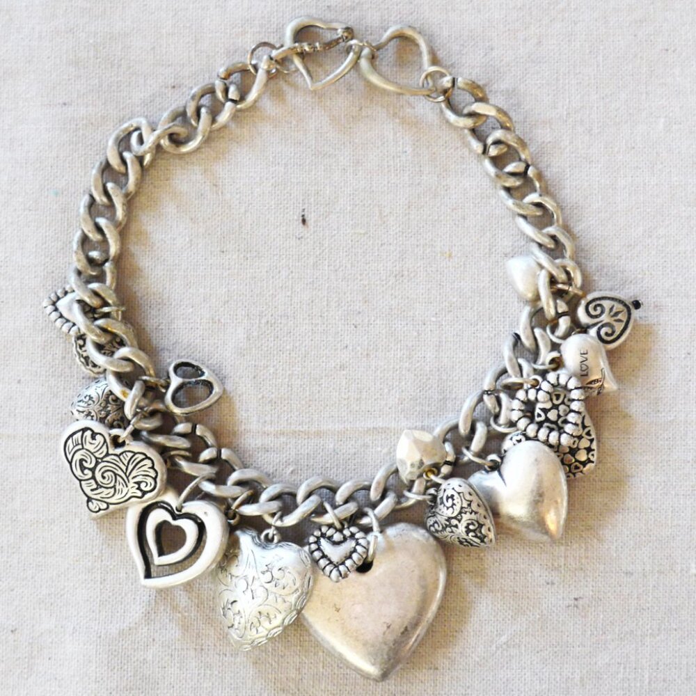 Puffy Heart Charms Silver Tone Necklace